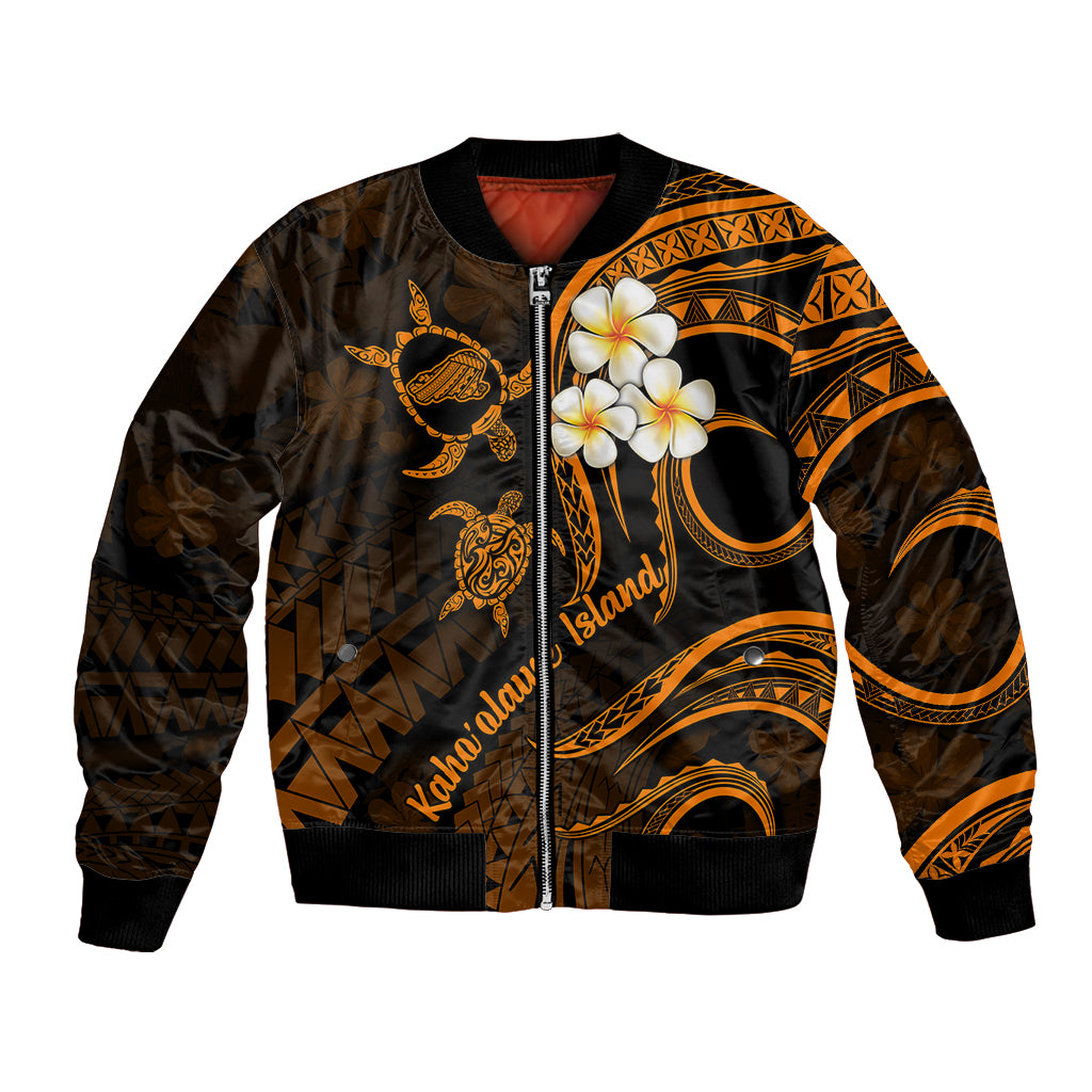 Hawaii Bomber Jacket Kahoolawe Islands Polynesian Sunset Plumeria Gold Vibe LT9 Unisex Gold - Polynesian Pride