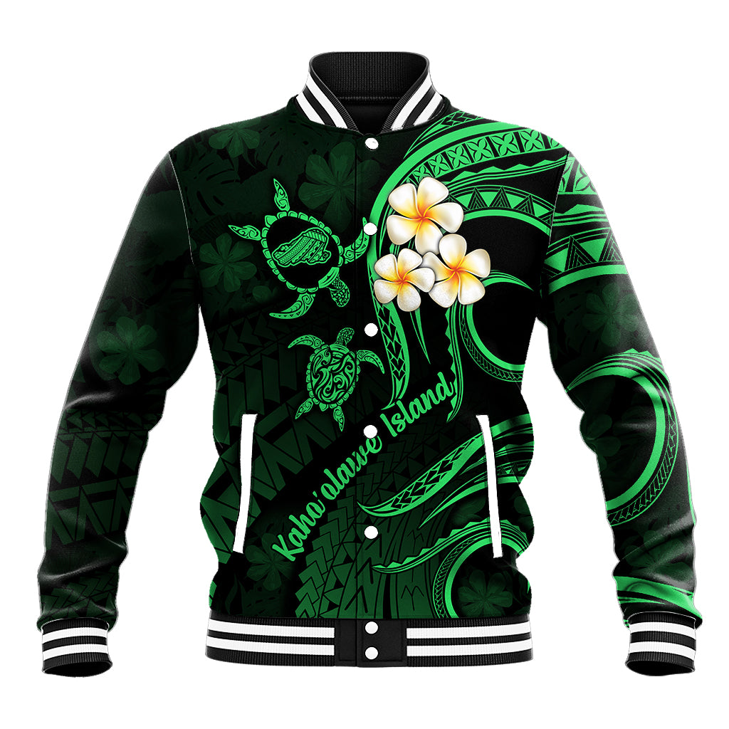 Hawaii Baseball Jacket Kahoolawe Islands Polynesian Sunset Plumeria Green Vibe LT9 Unisex Green - Polynesian Pride