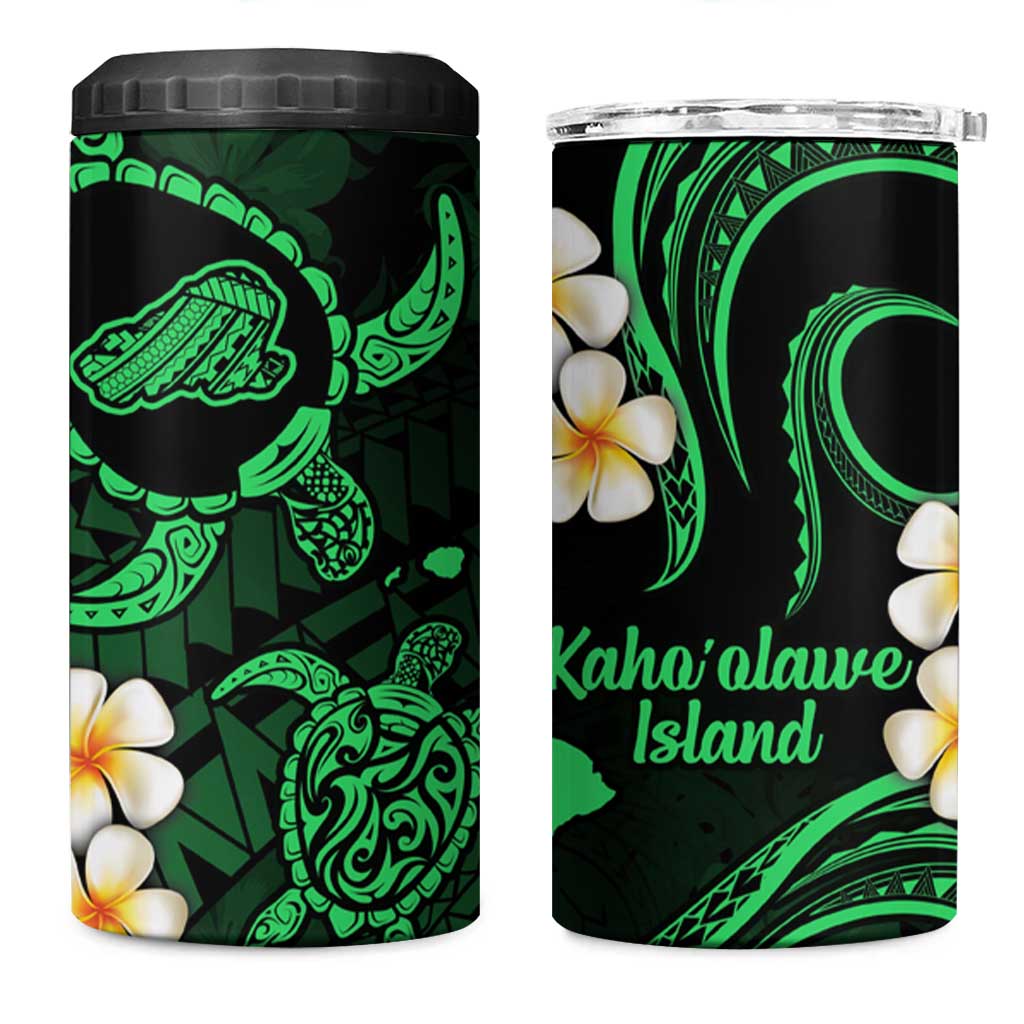 Hawaii Kahoolawe Islands Pacific Plumeria 4 in 1 Can Cooler Tumbler Green Polynesian Tattoo LT9 One Size: 16 oz Green - Polynesian Pride