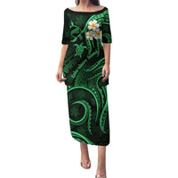 Hawaii Puletasi Kahoolawe Islands Polynesian Sunset Plumeria Green Vibe LT9 Long Dress Green - Polynesian Pride