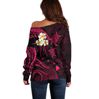 Hawaii Off Shoulder Sweater Kahoolawe Islands Polynesian Sunset Plumeria Pink Vibe LT9 - Polynesian Pride