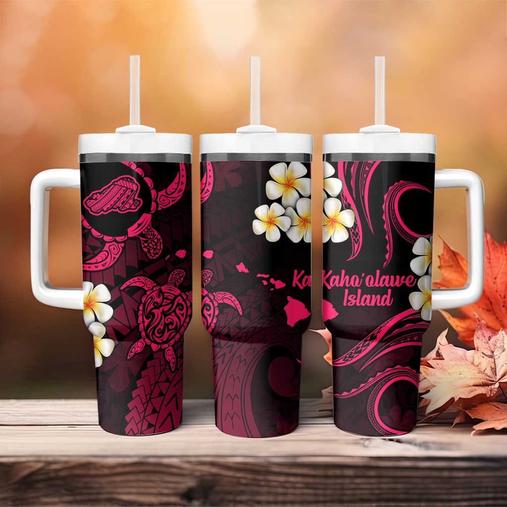 Hawaii Kahoolawe Islands Pacific Plumeria Tumbler With Handle Pink Polynesian Tattoo LT9 - Polynesian Pride
