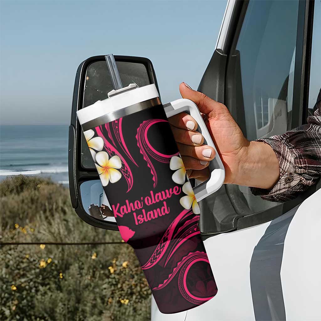 Hawaii Kahoolawe Islands Pacific Plumeria Tumbler With Handle Pink Polynesian Tattoo LT9 - Polynesian Pride