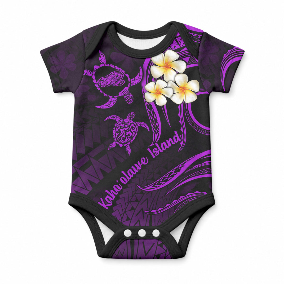 Polynesian Hawaii Kahoolawe Islands Baby Onesie with Pacific Plumeria Purple Vibe LT9 Purple - Polynesian Pride