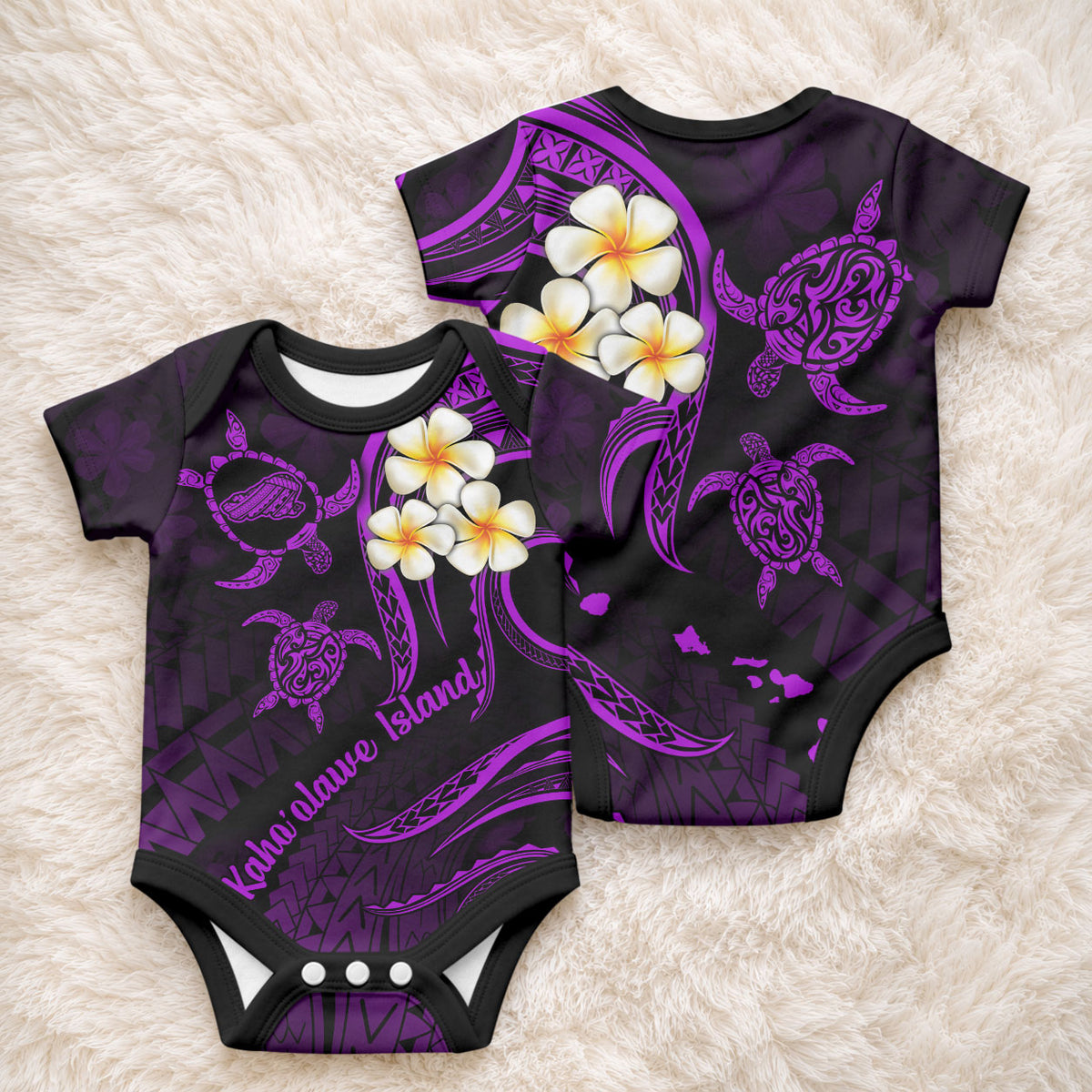 Polynesian Hawaii Kahoolawe Islands Baby Onesie with Pacific Plumeria Purple Vibe LT9 - Polynesian Pride
