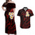 Polynesian Hawaii Couples Off Shoulder Maxi Dress and Hawaiian Shirt Kahoolawe Islands with Pacific Plumeria Red Vibe LT9 Red - Polynesian Pride