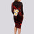 Polynesian Hawaii Long Sleeve Bodycon Dress Kahoolawe Islands with Pacific Plumeria Red Vibe LT9 - Polynesian Pride