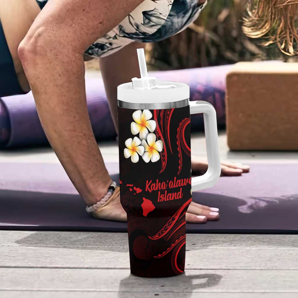 Hawaii Kahoolawe Islands Pacific Plumeria Tumbler With Handle Red Polynesian Tattoo LT9 - Polynesian Pride