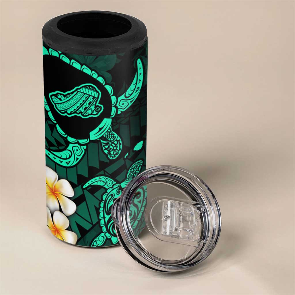 Hawaii Kahoolawe Islands Pacific Plumeria 4 in 1 Can Cooler Tumbler Turquoise Polynesian Tattoo LT9 - Polynesian Pride