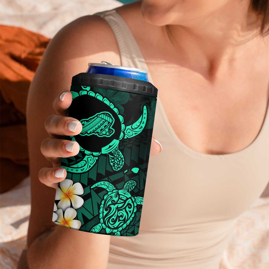 Hawaii Kahoolawe Islands Pacific Plumeria 4 in 1 Can Cooler Tumbler Turquoise Polynesian Tattoo LT9 - Polynesian Pride