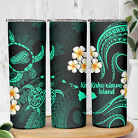 Hawaii Kahoolawe Islands Pacific Plumeria Skinny Tumbler Turquoise Polynesian Tattoo LT9 - Polynesian Pride