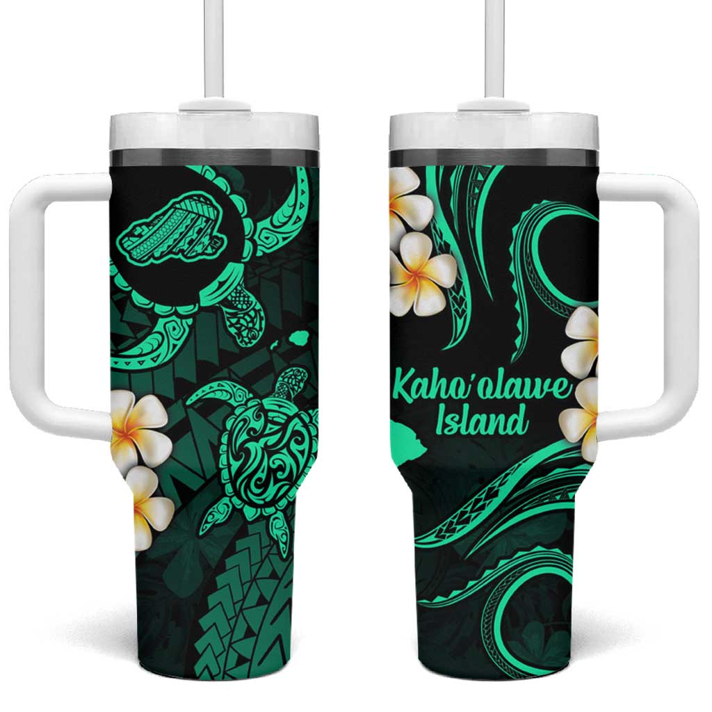 Hawaii Kahoolawe Islands Pacific Plumeria Tumbler With Handle Turquoise Polynesian Tattoo LT9 One Size: 40 oz Turquoise - Polynesian Pride