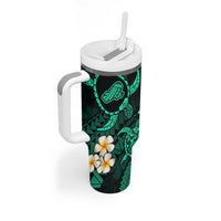 Hawaii Kahoolawe Islands Pacific Plumeria Tumbler With Handle Turquoise Polynesian Tattoo LT9 - Polynesian Pride