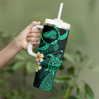 Hawaii Kahoolawe Islands Pacific Plumeria Tumbler With Handle Turquoise Polynesian Tattoo LT9 - Polynesian Pride
