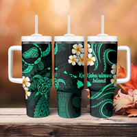 Hawaii Kahoolawe Islands Pacific Plumeria Tumbler With Handle Turquoise Polynesian Tattoo LT9 - Polynesian Pride