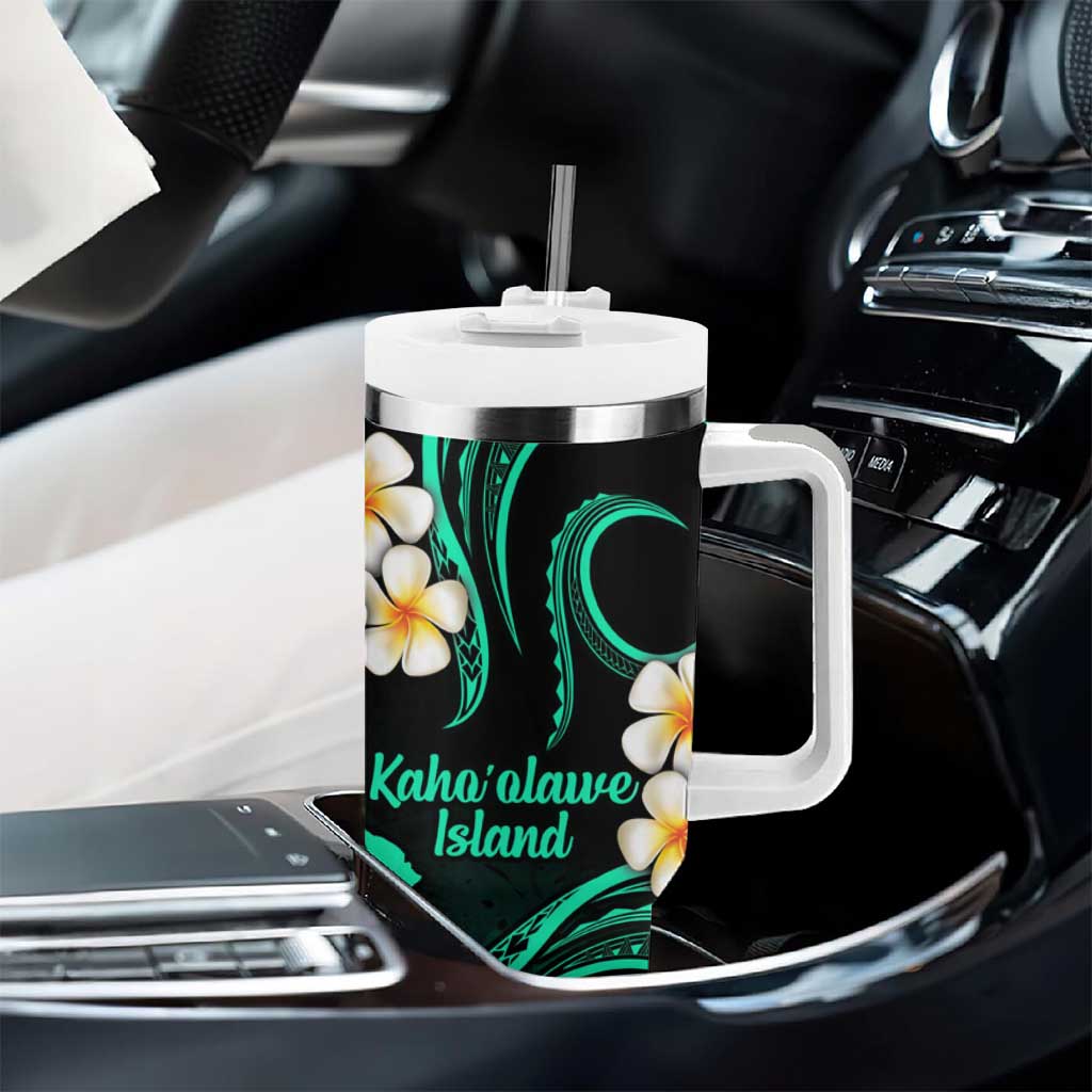 Hawaii Kahoolawe Islands Pacific Plumeria Tumbler With Handle Turquoise Polynesian Tattoo LT9 - Polynesian Pride
