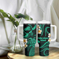 Hawaii Kahoolawe Islands Pacific Plumeria Tumbler With Handle Turquoise Polynesian Tattoo LT9 - Polynesian Pride