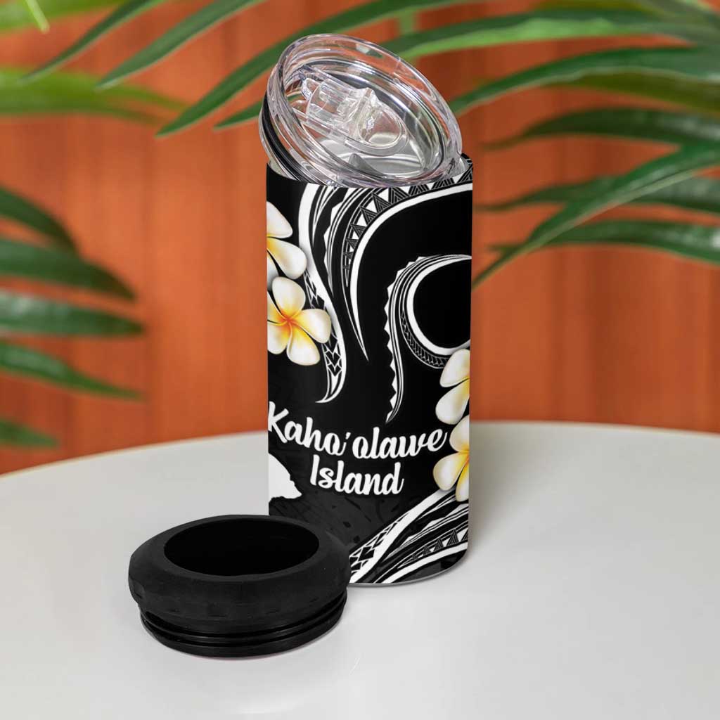Hawaii Kahoolawe Islands Pacific Plumeria 4 in 1 Can Cooler Tumbler White Polynesian Tattoo LT9 - Polynesian Pride