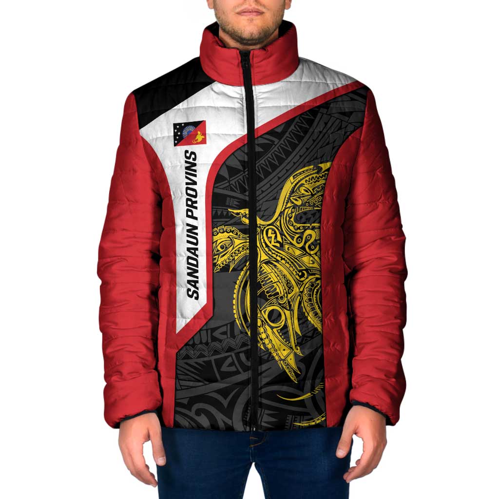 Personalised PNG Sandaun Province Padded Jacket Bird of Paradise Tattoo Flag Motif LT9 Men Red - Polynesian Pride