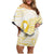 Be Bold Go Gold Polyneisan Ribbon Childhood Personalised Family Matching Off Shoulder Short Dress and Hawaiian Shirt