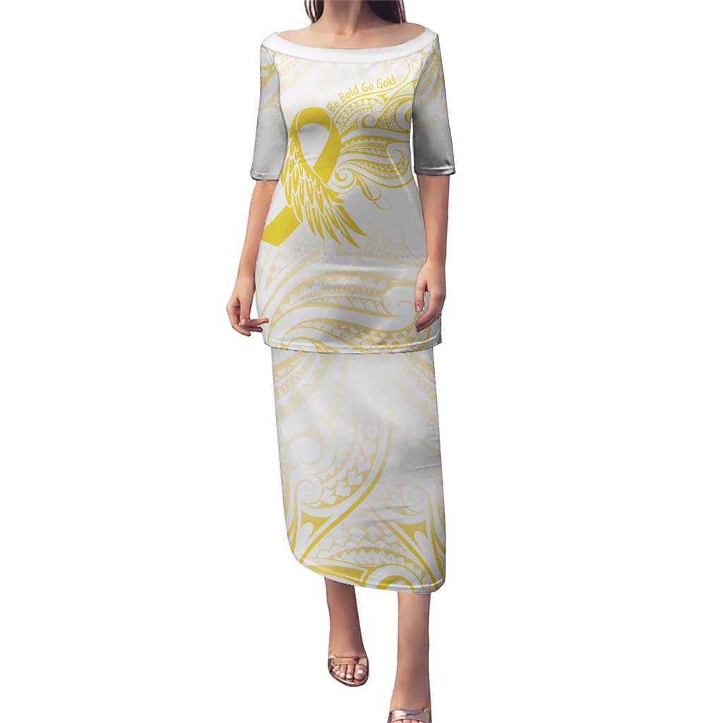 Be Bold Go Gold Polyneisan Ribbon Childhood Personalised Puletasi LT9 Long Dress Gold - Polynesian Pride