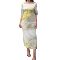 Be Bold Go Gold Polyneisan Ribbon Childhood Personalised Puletasi LT9 Long Dress Gold - Polynesian Pride