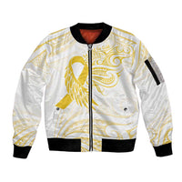 Be Bold Go Gold Polyneisan Ribbon Childhood Personalised Sleeve Zip Bomber Jacket LT9 Unisex Gold - Polynesian Pride