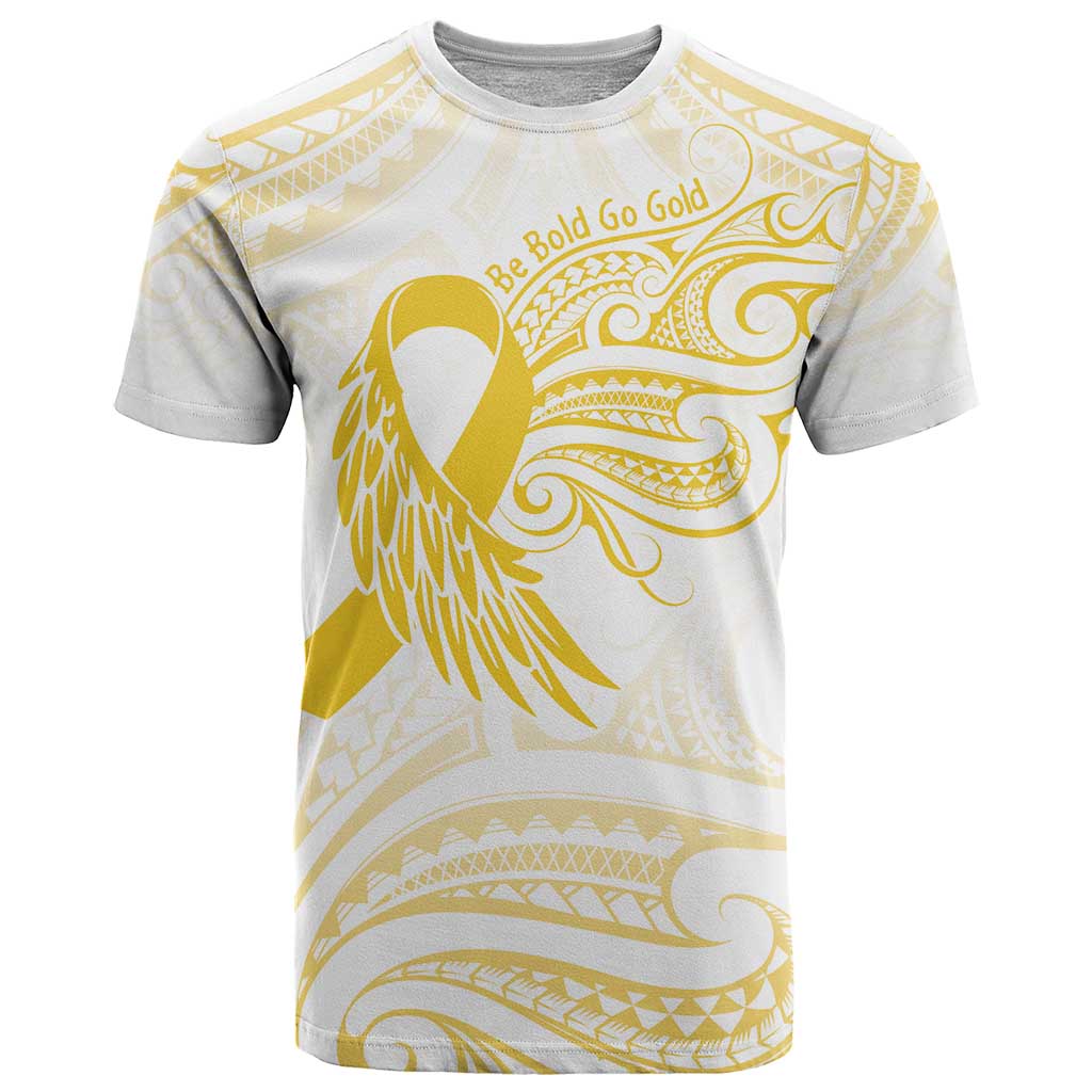 Be Bold Go Gold Polyneisan Ribbon Childhood Personalised T Shirt LT9 Gold - Polynesian Pride