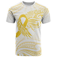 Be Bold Go Gold Polyneisan Ribbon Childhood Personalised T Shirt LT9 Gold - Polynesian Pride