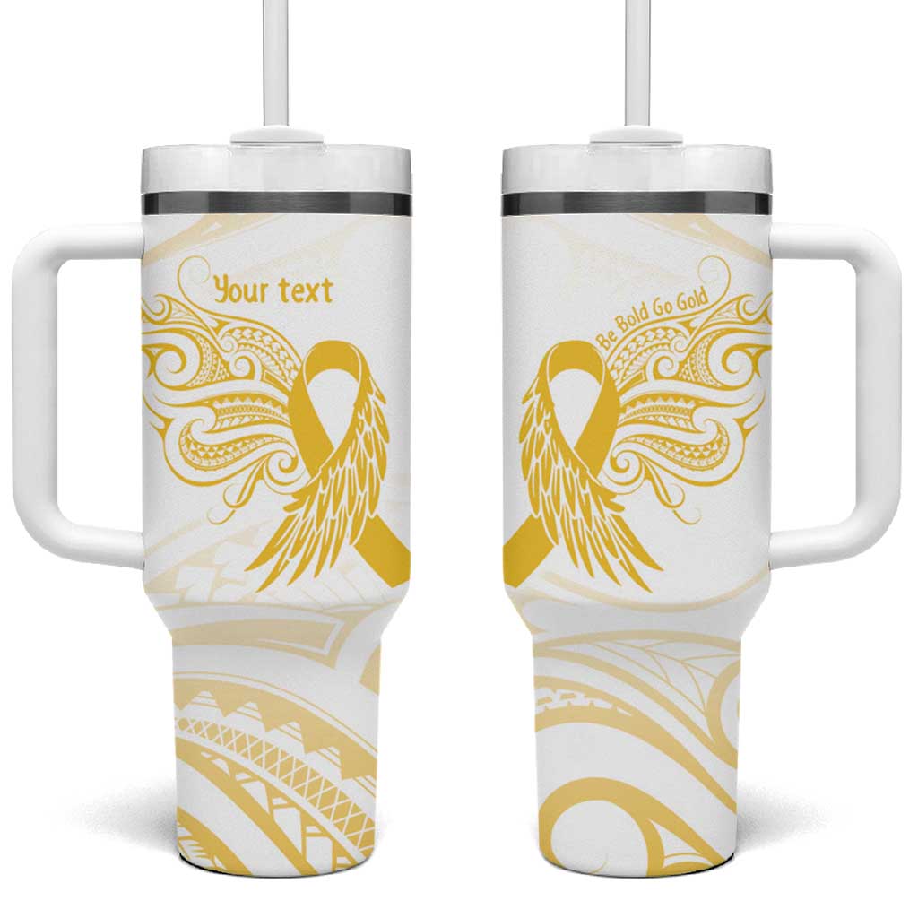 Be Bold Go Gold Polyneisan Ribbon Childhood Personalised Tumbler With Handle LT9 One Size: 40 oz Gold - Polynesian Pride