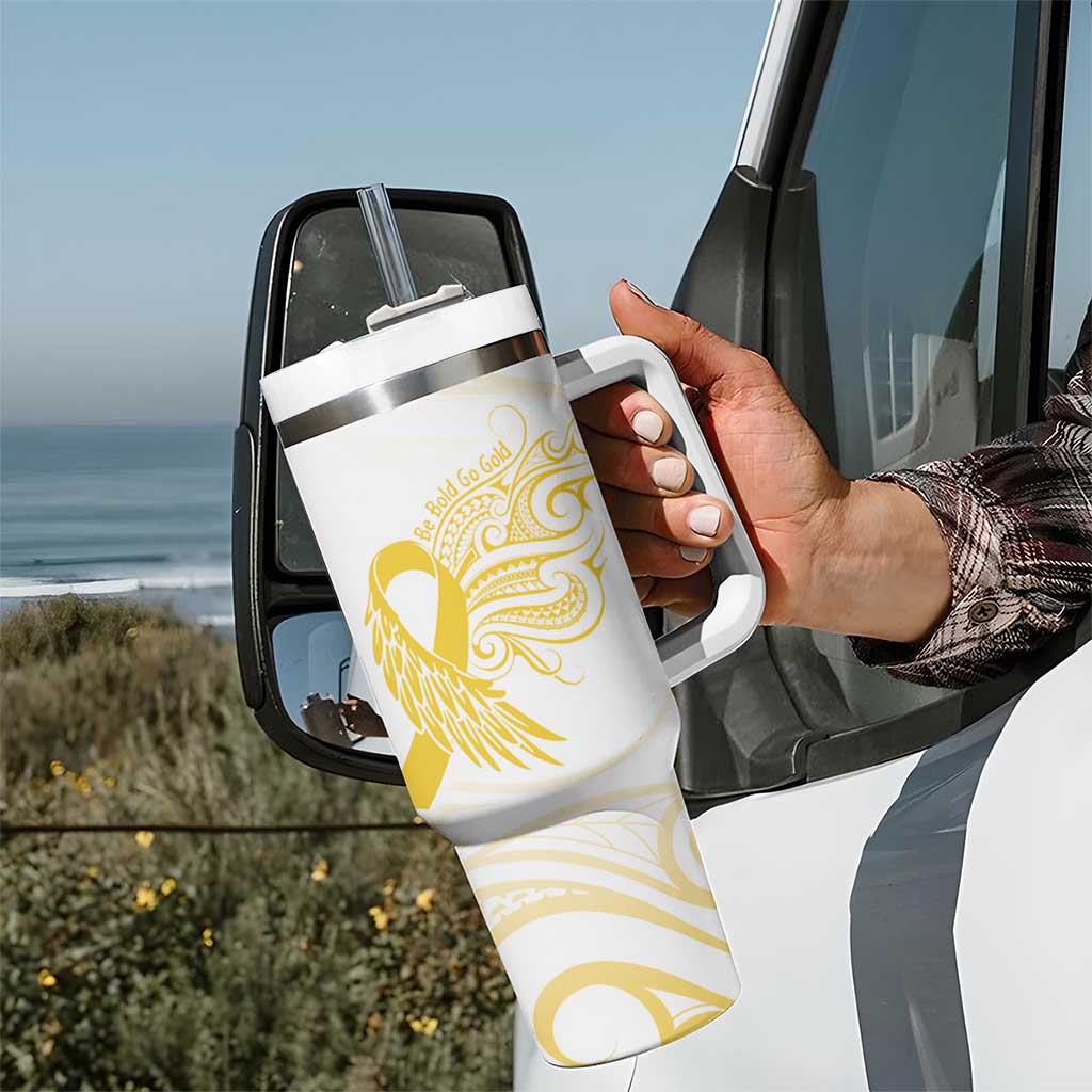 Be Bold Go Gold Polyneisan Ribbon Childhood Personalised Tumbler With Handle LT9 - Polynesian Pride