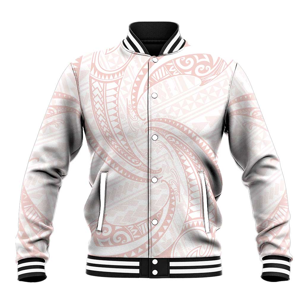 White Sunday Lotu Tamaiti Baseball Jacket Polynesian Wave Pastel Blush LT9 Unisex Blush - Polynesian Pride