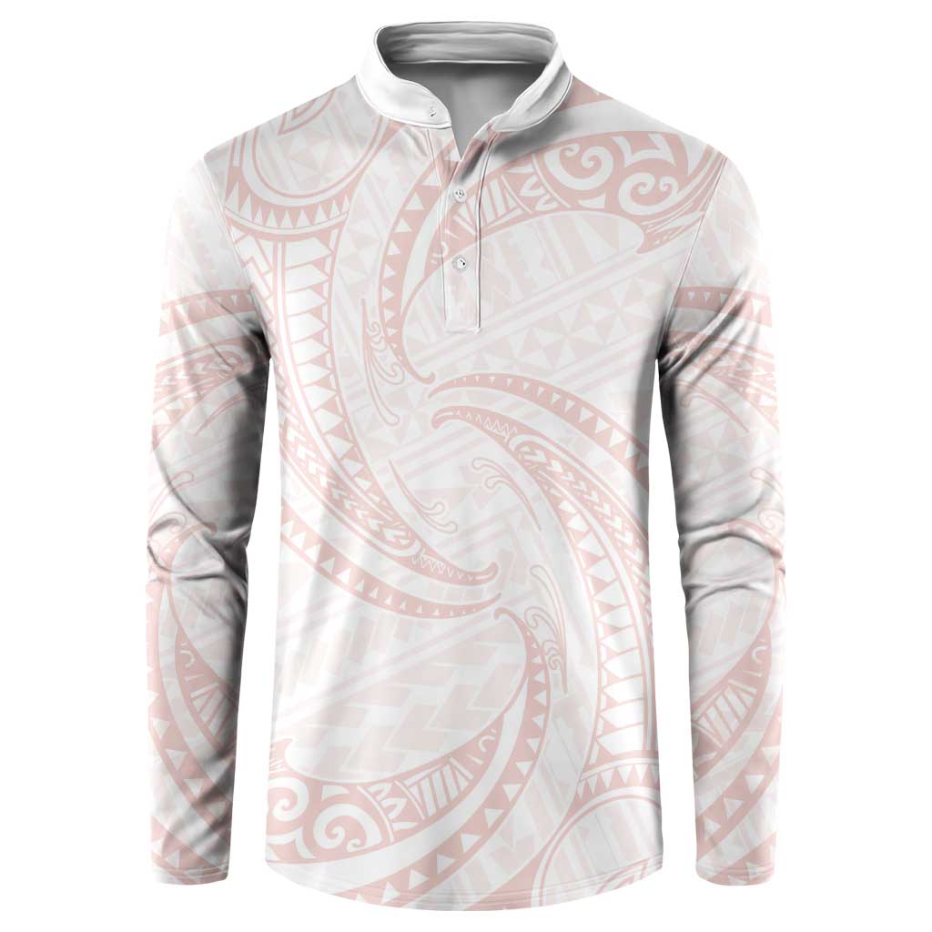 White Sunday Lotu Tamaiti Button Sweatshirt Polynesian Wave Pastel Blush LT9 Blush - Polynesian Pride