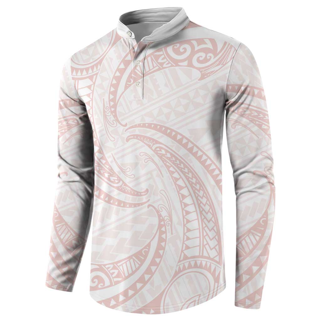 White Sunday Lotu Tamaiti Button Sweatshirt Polynesian Wave Pastel Blush LT9 - Polynesian Pride