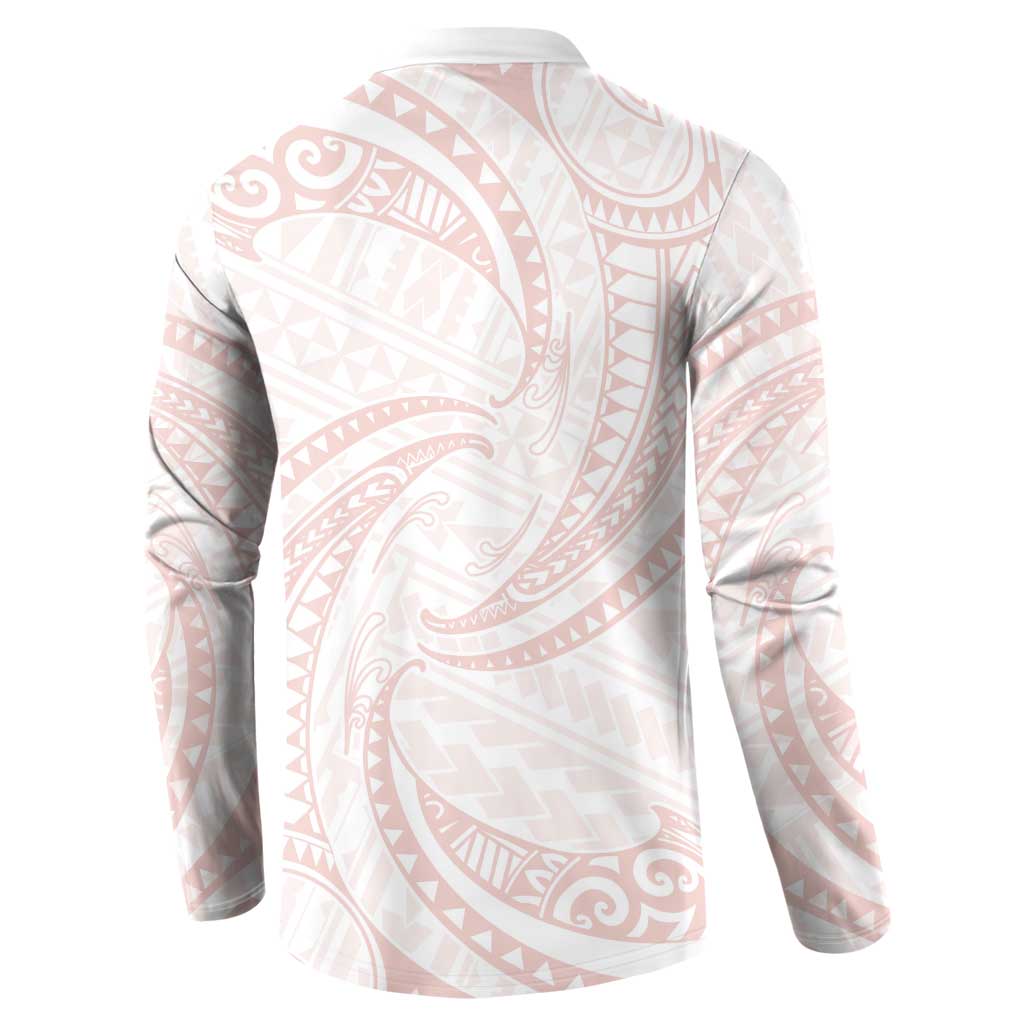 White Sunday Lotu Tamaiti Button Sweatshirt Polynesian Wave Pastel Blush LT9 - Polynesian Pride