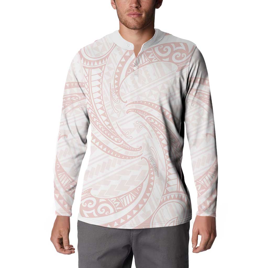 White Sunday Lotu Tamaiti Button Sweatshirt Polynesian Wave Pastel Blush LT9 - Polynesian Pride