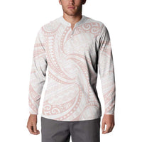 White Sunday Lotu Tamaiti Button Sweatshirt Polynesian Wave Pastel Blush LT9 - Polynesian Pride