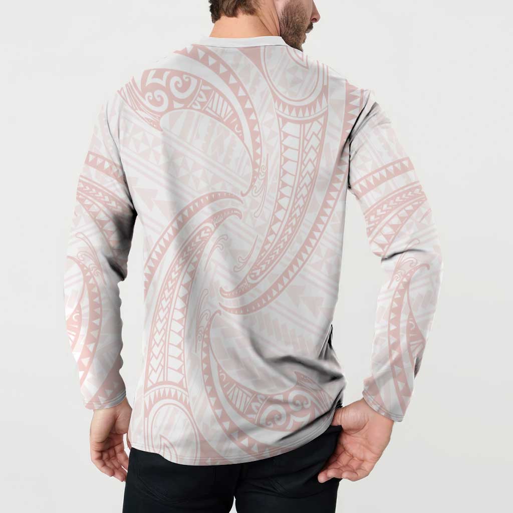 White Sunday Lotu Tamaiti Button Sweatshirt Polynesian Wave Pastel Blush LT9 - Polynesian Pride