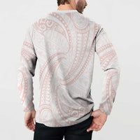 White Sunday Lotu Tamaiti Button Sweatshirt Polynesian Wave Pastel Blush LT9 - Polynesian Pride