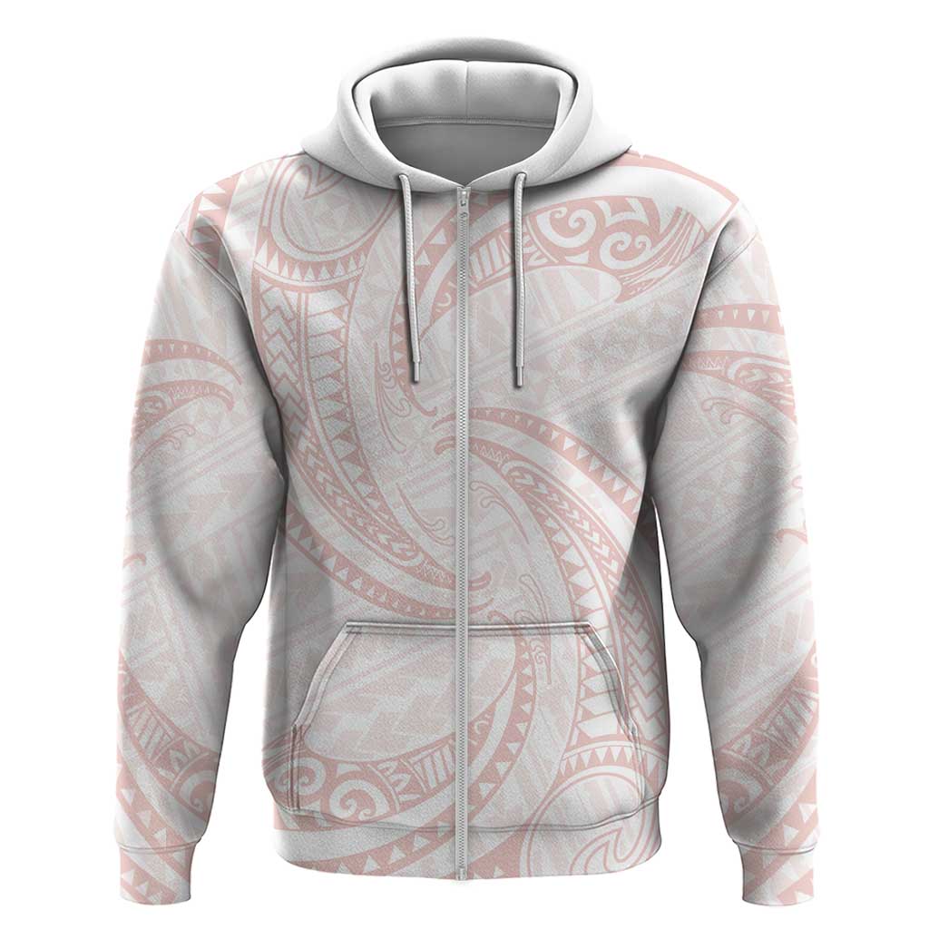 White Sunday Lotu Tamaiti Hoodie Polynesian Wave Pastel Blush LT9 Zip Hoodie Blush - Polynesian Pride