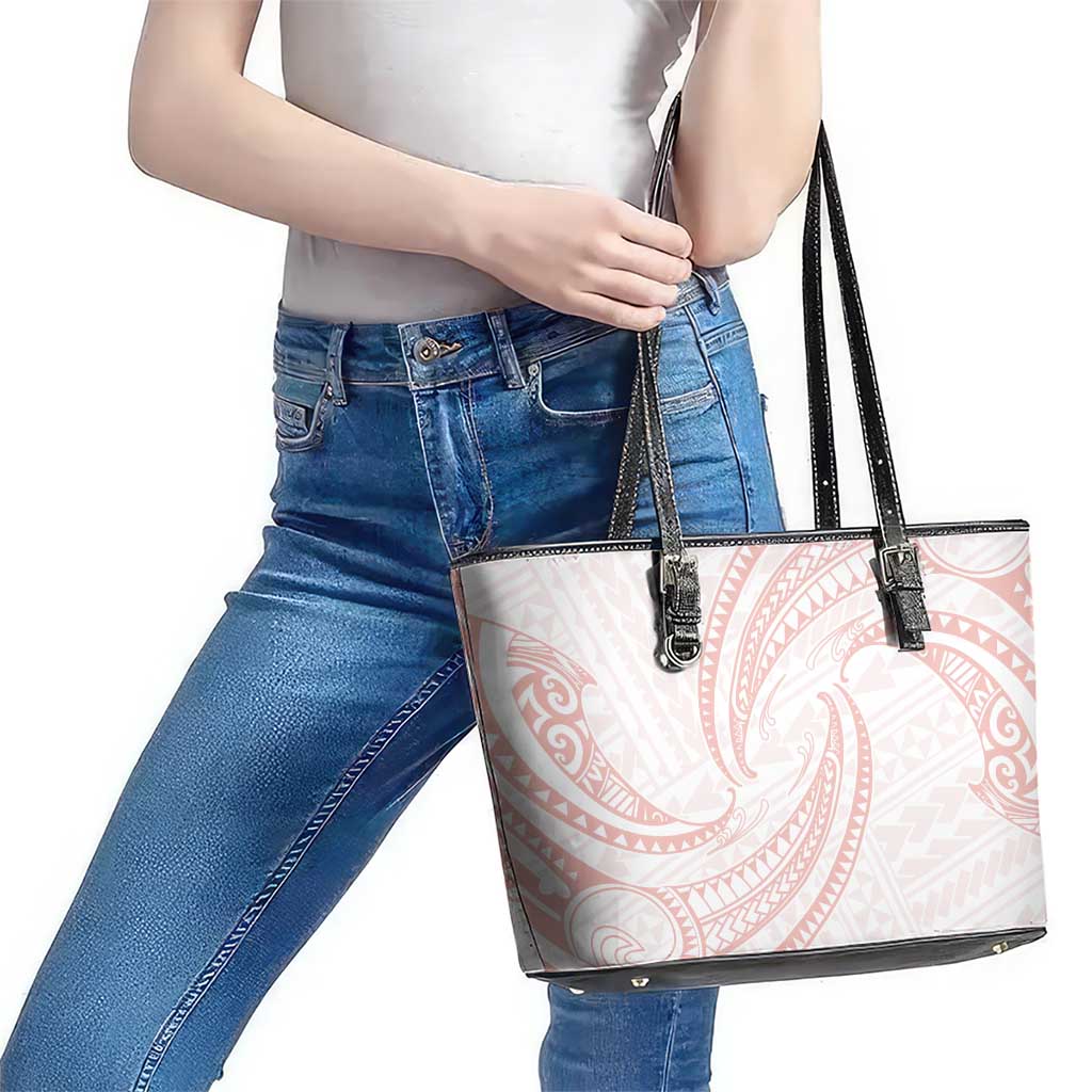 White Sunday Lotu Tamaiti Leather Tote Bag Polynesian Wave Pastel Blush LT9 - Polynesian Pride