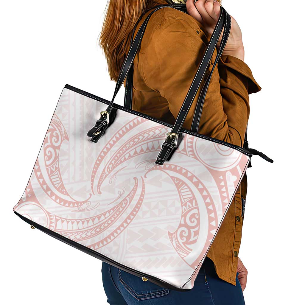 White Sunday Lotu Tamaiti Leather Tote Bag Polynesian Wave Pastel Blush LT9 - Polynesian Pride