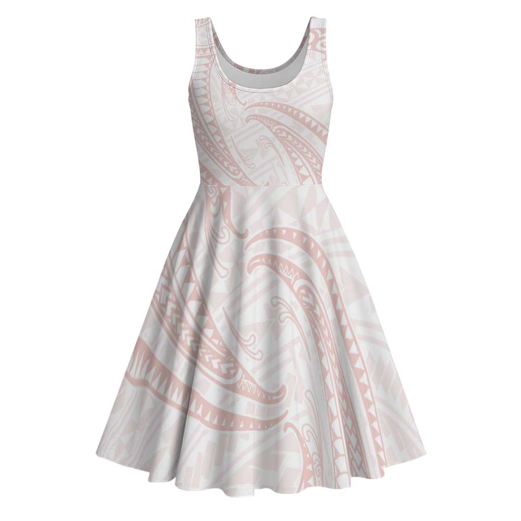 White Sunday Lotu Tamaiti Midi Dress Polynesian Wave Pastel Blush LT9 Blush - Polynesian Pride
