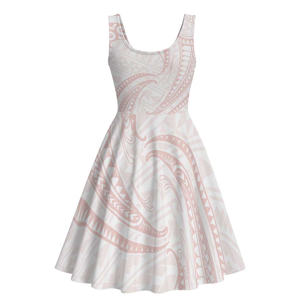 White Sunday Lotu Tamaiti Midi Dress Polynesian Wave Pastel Blush LT9 - Polynesian Pride