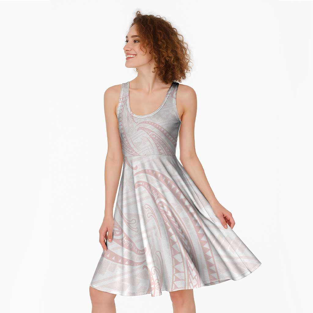 White Sunday Lotu Tamaiti Midi Dress Polynesian Wave Pastel Blush LT9 - Polynesian Pride