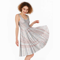 White Sunday Lotu Tamaiti Midi Dress Polynesian Wave Pastel Blush LT9 - Polynesian Pride