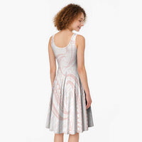 White Sunday Lotu Tamaiti Midi Dress Polynesian Wave Pastel Blush LT9 - Polynesian Pride