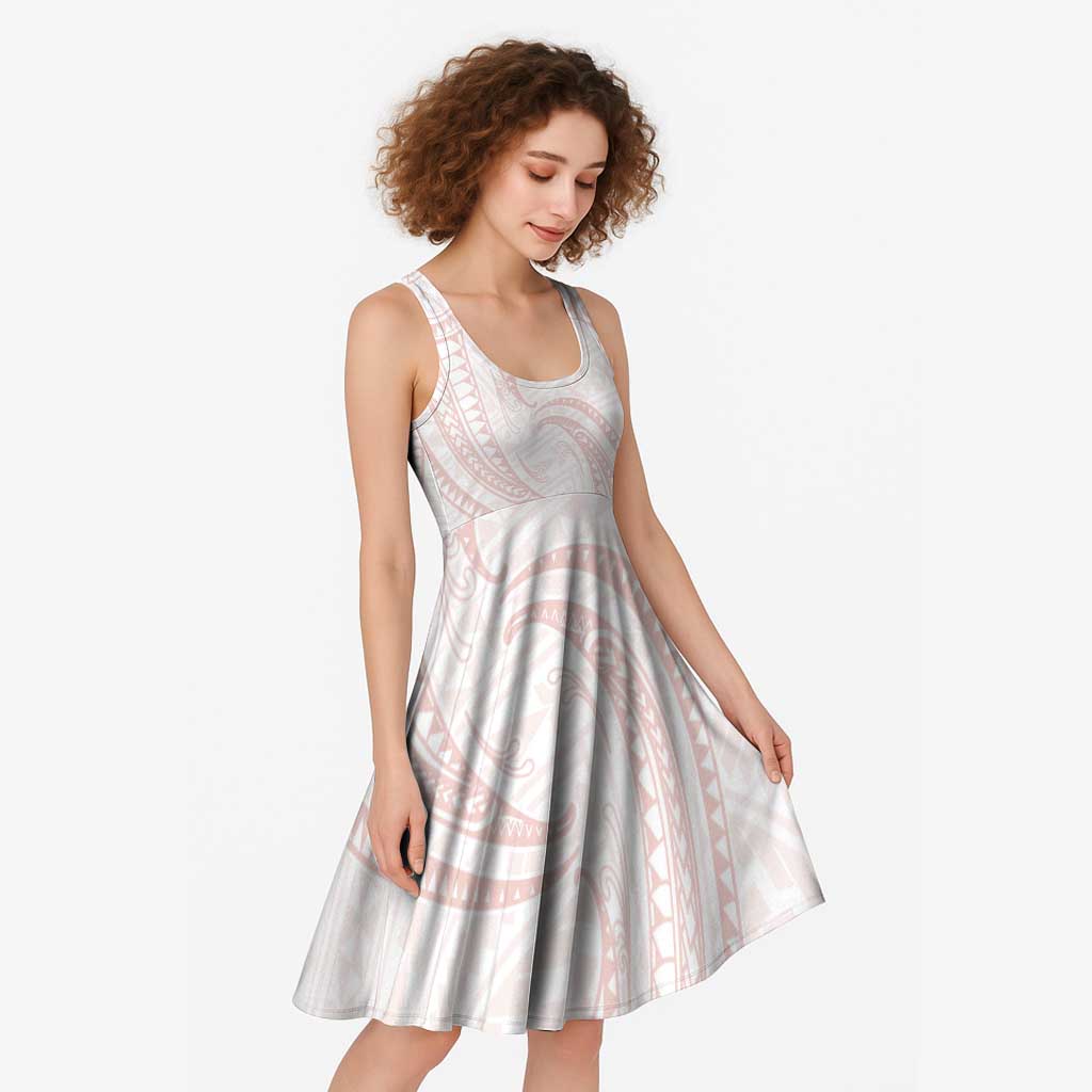 White Sunday Lotu Tamaiti Midi Dress Polynesian Wave Pastel Blush LT9 - Polynesian Pride