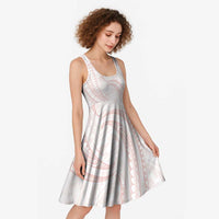 White Sunday Lotu Tamaiti Midi Dress Polynesian Wave Pastel Blush LT9 - Polynesian Pride