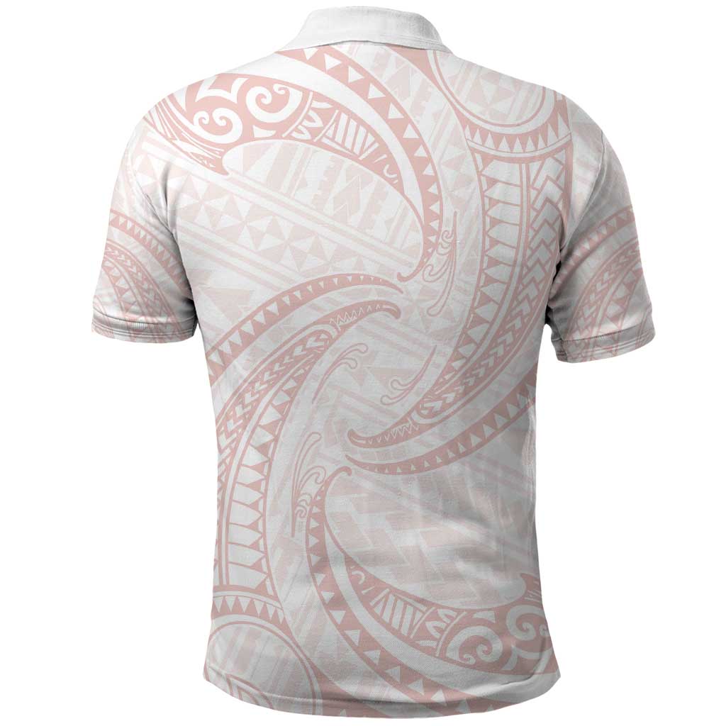 White Sunday Lotu Tamaiti Polo Shirt Polynesian Wave Pastel Blush LT9 - Polynesian Pride